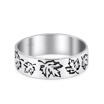 Unique Oak Leaf Rounded Engraved Oxidized Designer Traditional Band Thumb Ring